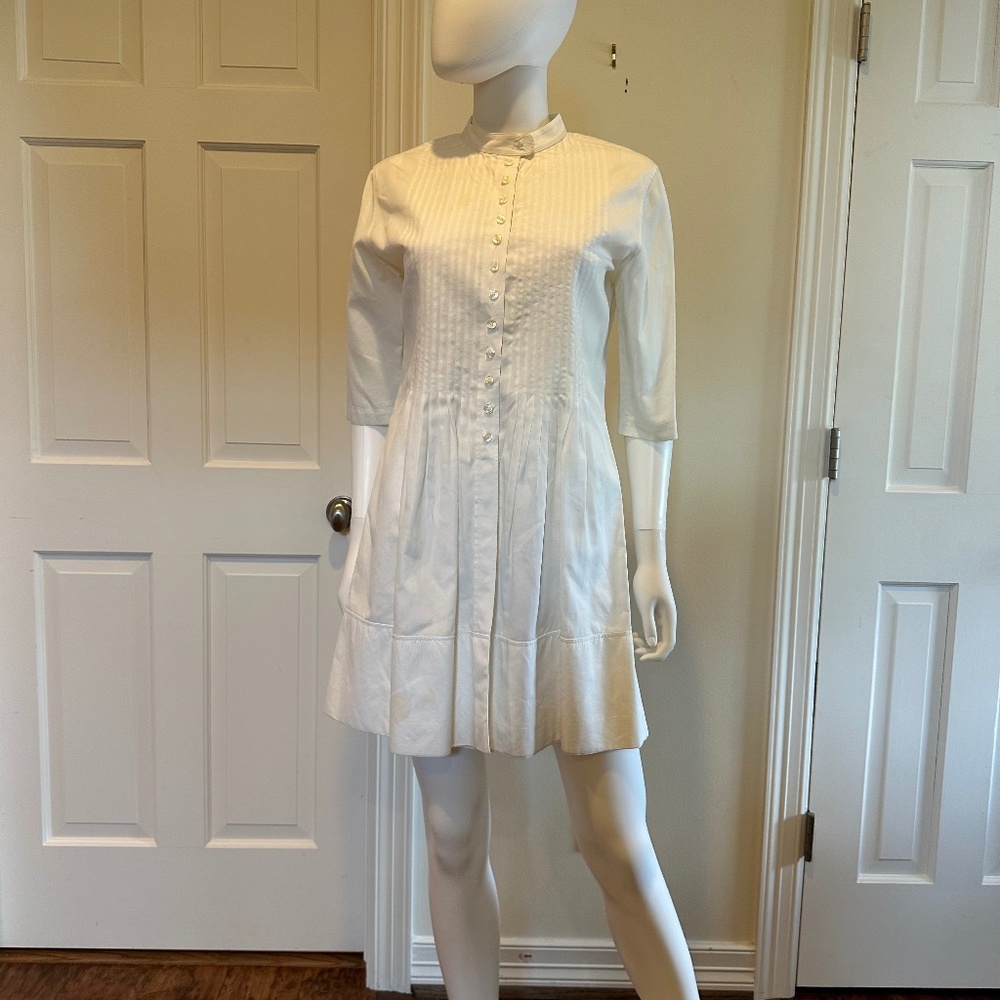 Very fine white cotton pleated mini dress or tunic